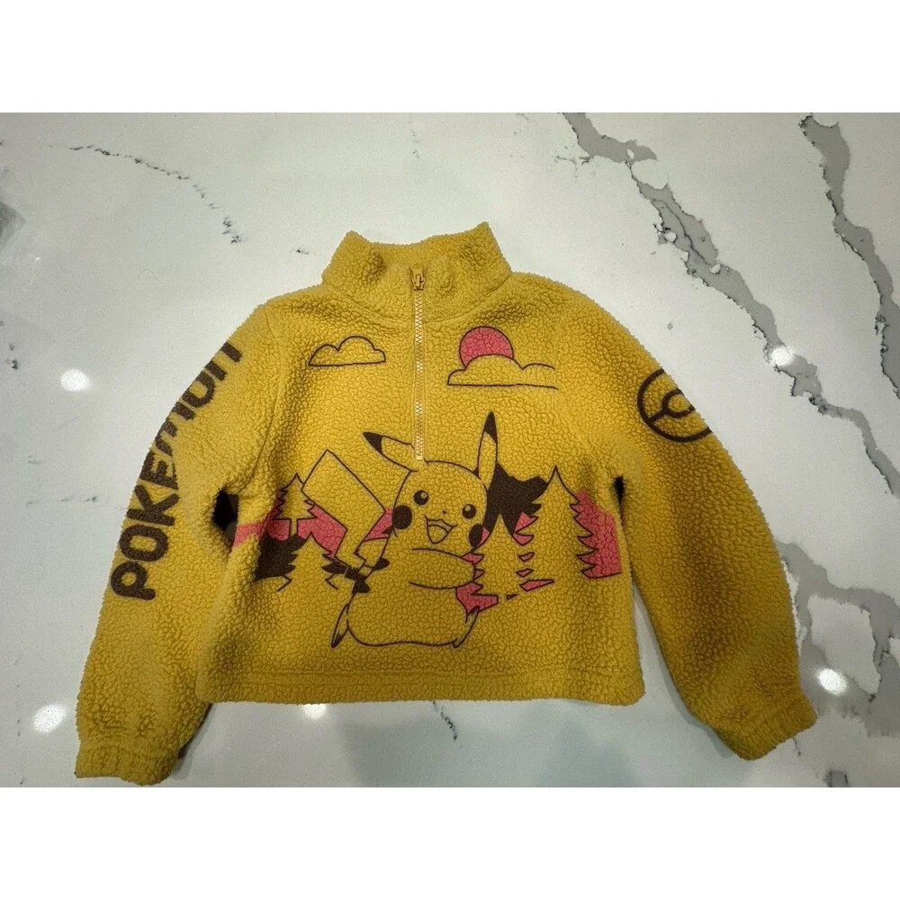 Kids Pokemon Pikachu Sherpa Fleece XS 4/5 Pullover Jacket Yellow Long Slv (0047)